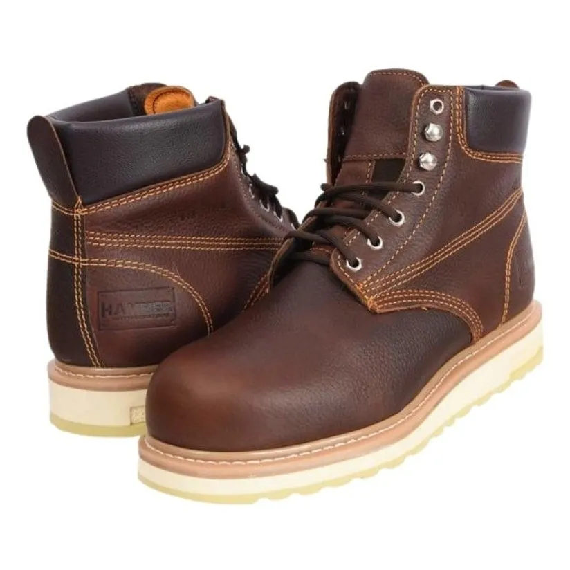 Hammer 613 Brown Steel Toe  6” Men's Soft Toe Work Boots for Men ,Oil/Slip Resistant.