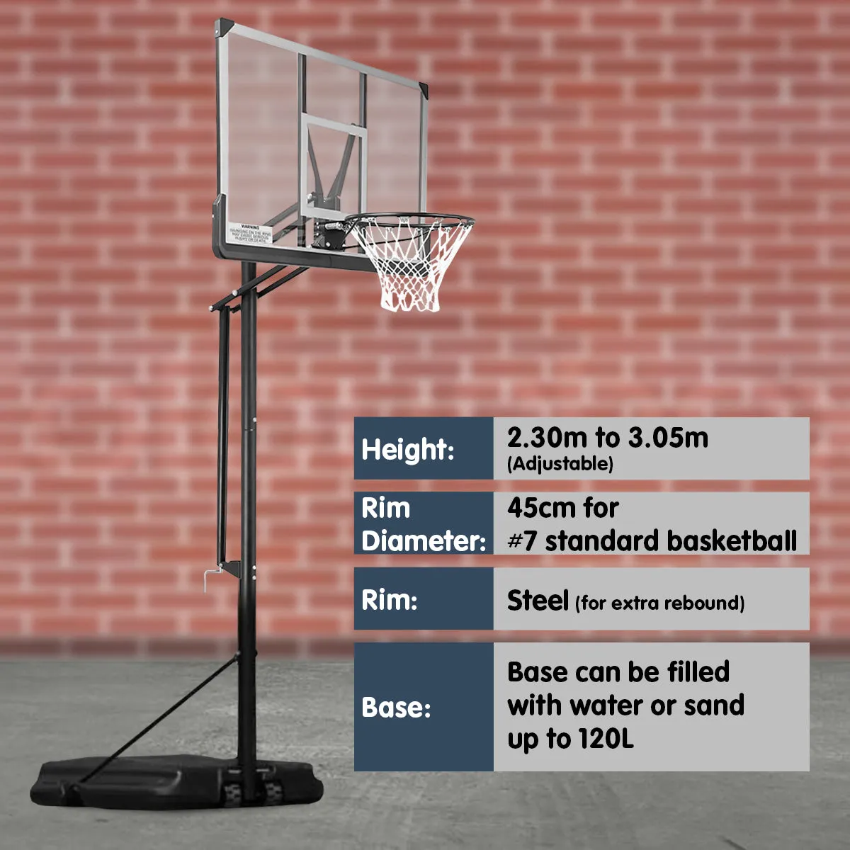 Height Adjustable Portable Basketball Hoop 50in Fiberglass Backboard Kahuna