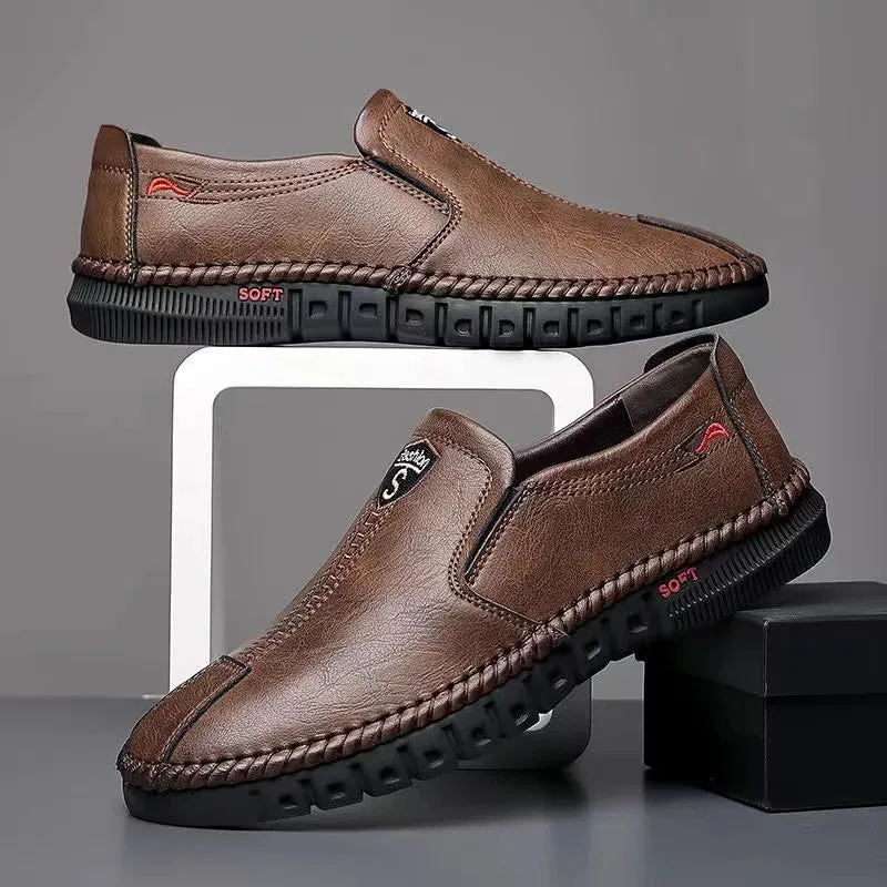 Ilooove Men's Casual Shoes Autumn Brand  Fashion Comfortable Leather Shoes for Men Soft Bottom Business Leather Slip-on Flat Shoes