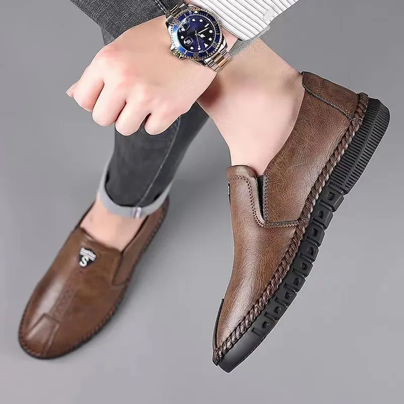 Ilooove Men's Casual Shoes Autumn Brand  Fashion Comfortable Leather Shoes for Men Soft Bottom Business Leather Slip-on Flat Shoes