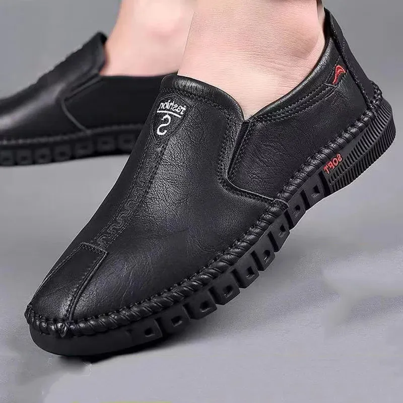 Ilooove Men's Casual Shoes Autumn Brand  Fashion Comfortable Leather Shoes for Men Soft Bottom Business Leather Slip-on Flat Shoes