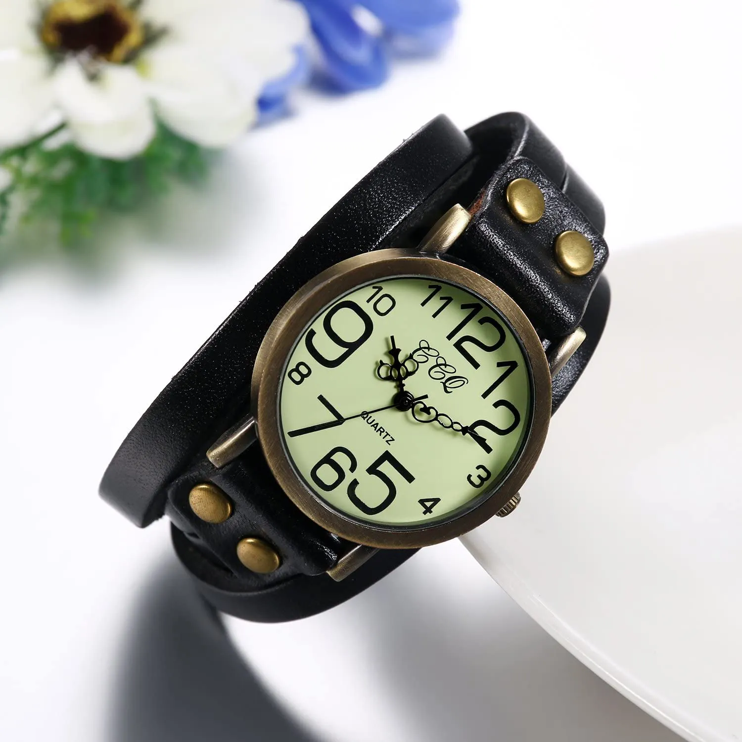 Jewelrywe Women Men Watches Retro Multilayer Leather Bracelet Wrist Watch Easy Read Quartz Watch