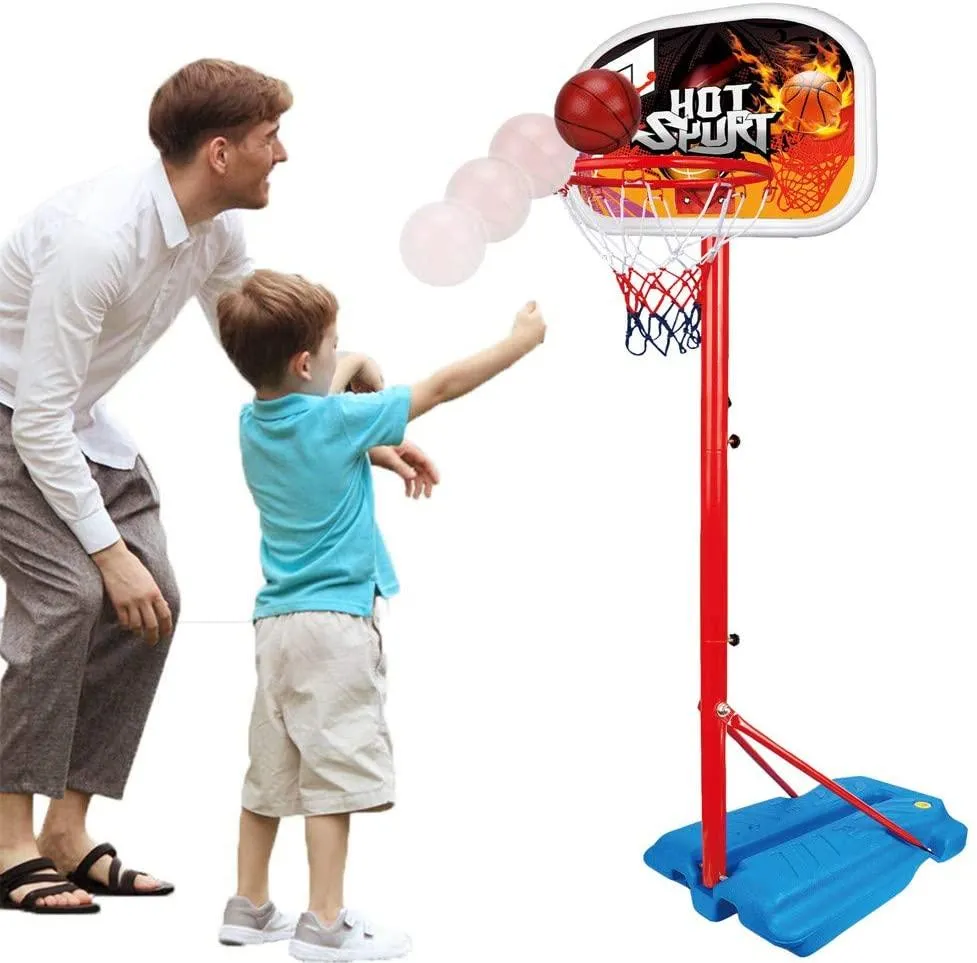 Kids Basketball Hoop Stand Set Adjustable Height with 6”Ball & Net Play Sport Games for Toddlers Boys Girls Children Indoors Outdoors Toys