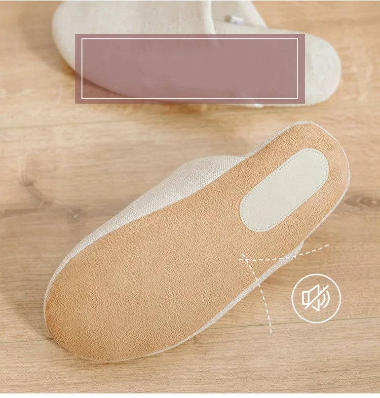 Linen Slippers Japanese Style Silent Household Cotton Shoes Women Winter Bedroom Shoes Indoor Outdoor Non-Slip