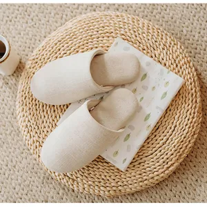 Linen Slippers Japanese Style Silent Household Cotton Shoes Women Winter Bedroom Shoes Indoor Outdoor Non-Slip