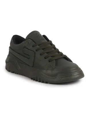 Men Olive Low Top Chunky Lace-Up Sneaker Shoes|Low Ankle Casual Shoes|All Day Comfortable Sneakers