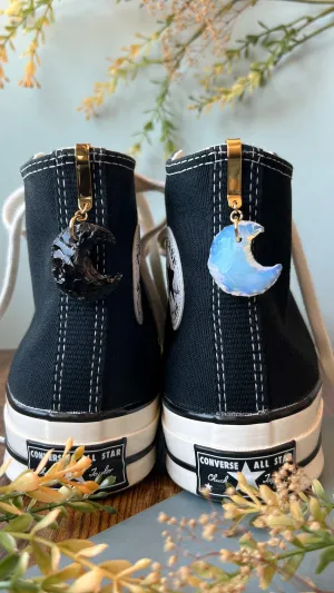 Mini Crescent Crystal Moon Shoe Accessory, Back of Shoe Charm, High Top Sneaker Clip or Boot Clip, Crystal Shoe Keychain