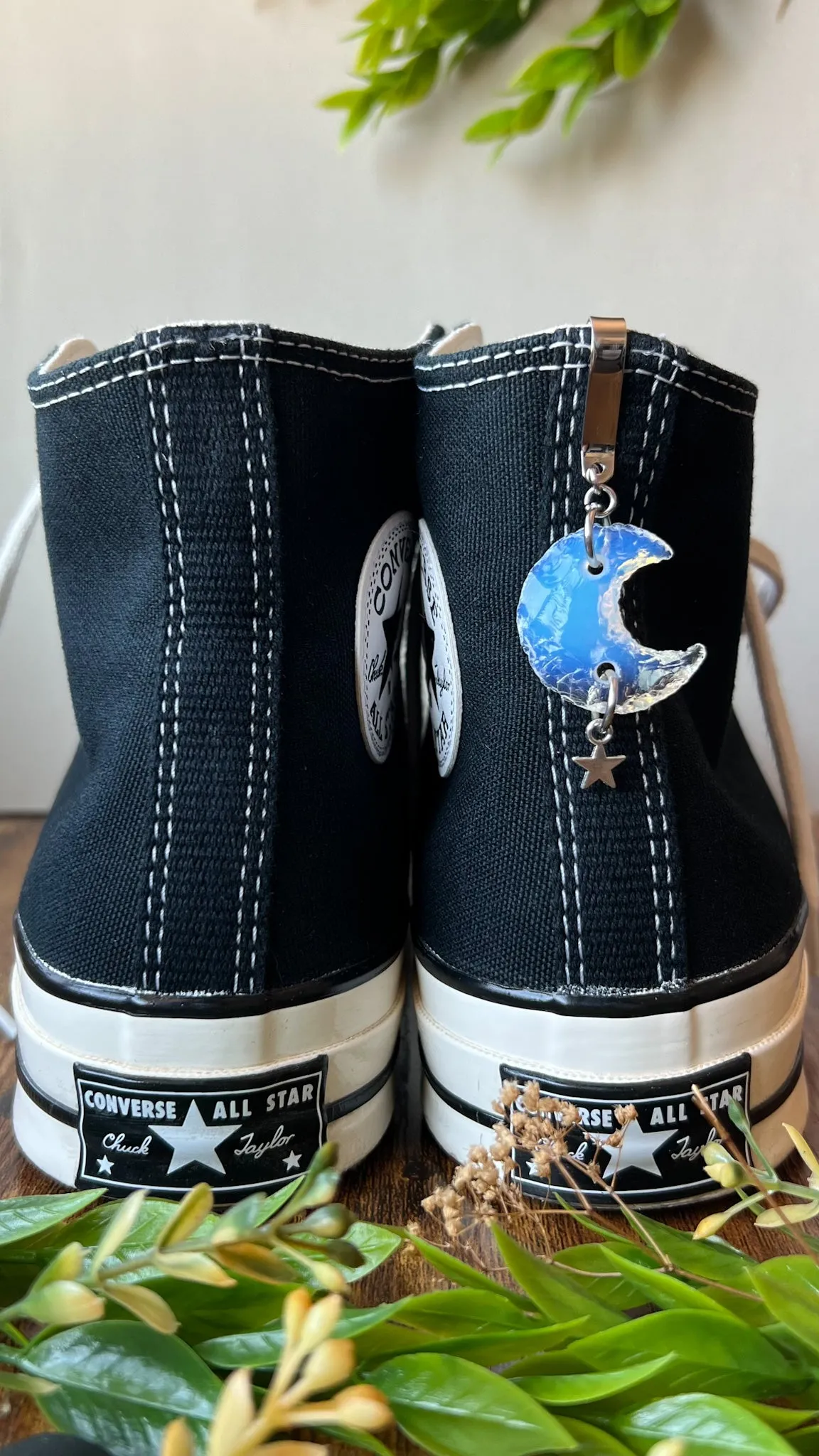 Mini Crescent Crystal Moon Shoe Accessory, Back of Shoe Charm, High Top Sneaker Clip or Boot Clip, Crystal Shoe Keychain