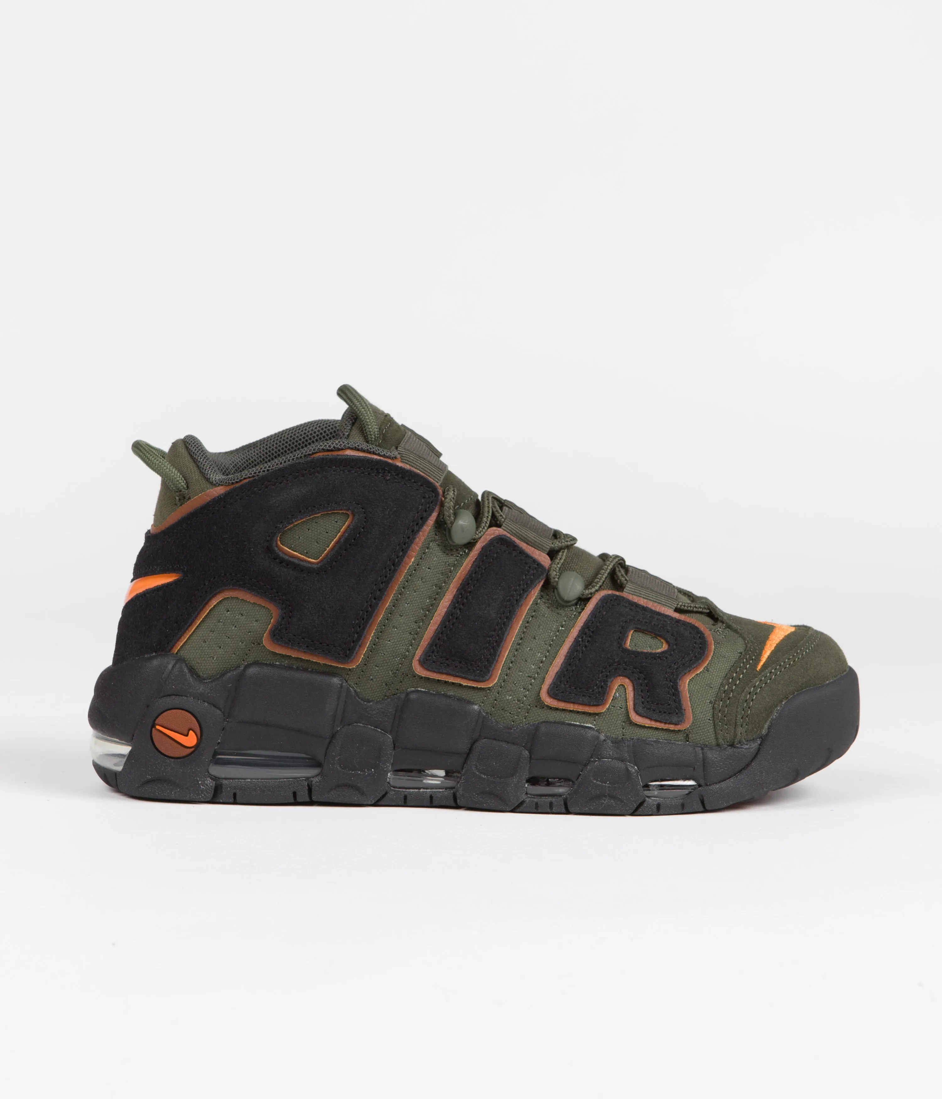 Nike Air More Uptempo '96 Shoes - Cargo Khaki / Black - Pecan - Alpha Orange