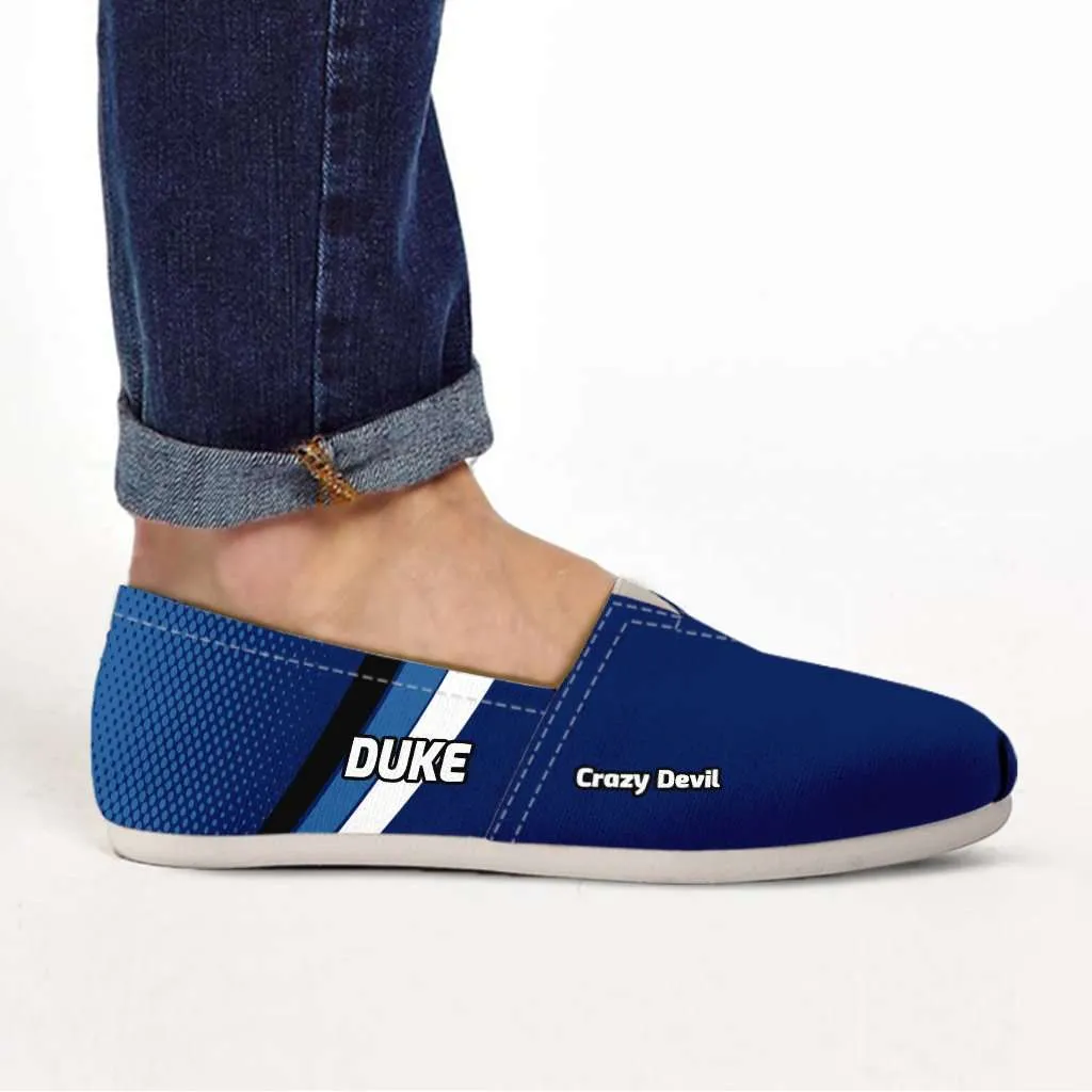 North Carolina Duke Crazy Devil Basketball Fans Casual Canvas Slip on Shoes Women's Flats