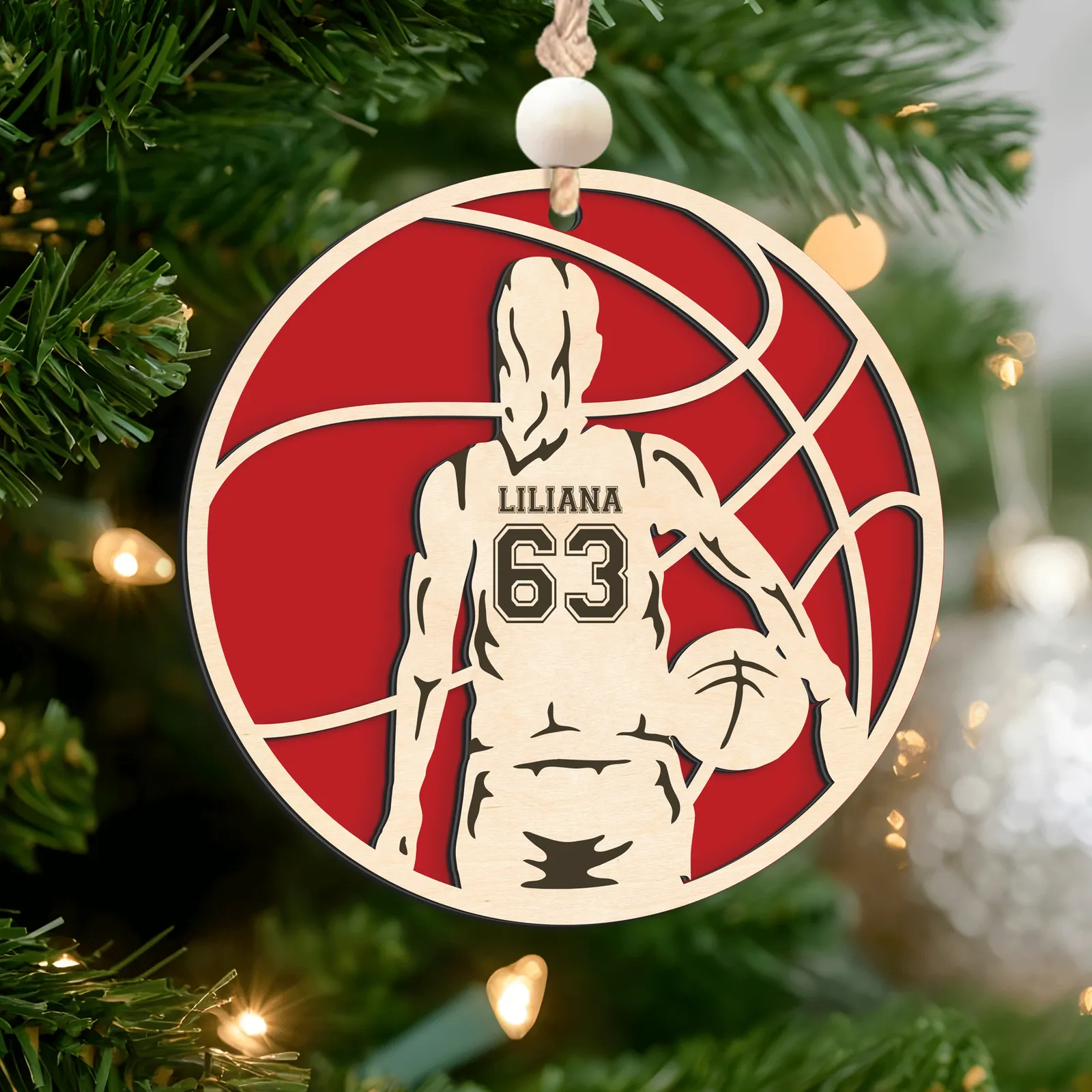 Personalized Basketball Christmas Ornament, Custom Basketball Player 2 Layered Wooden Ornament CF925