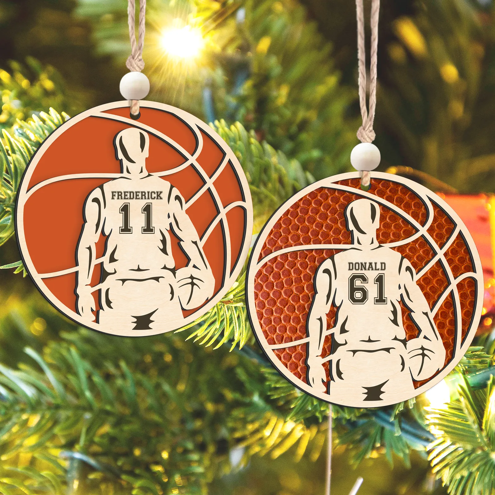 Personalized Basketball Christmas Ornament, Custom Basketball Player 2 Layered Wooden Ornament CF925