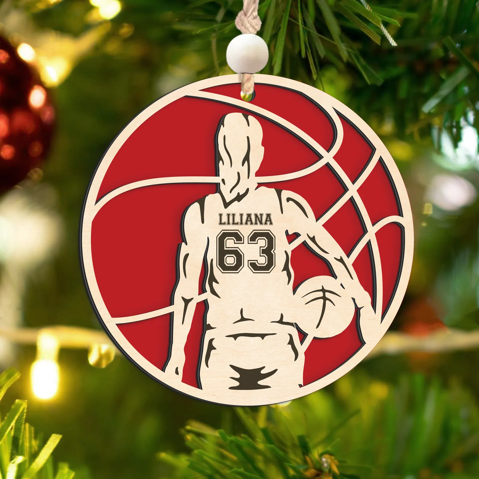 Personalized Basketball Christmas Ornament, Custom Basketball Player 2 Layered Wooden Ornament CF925