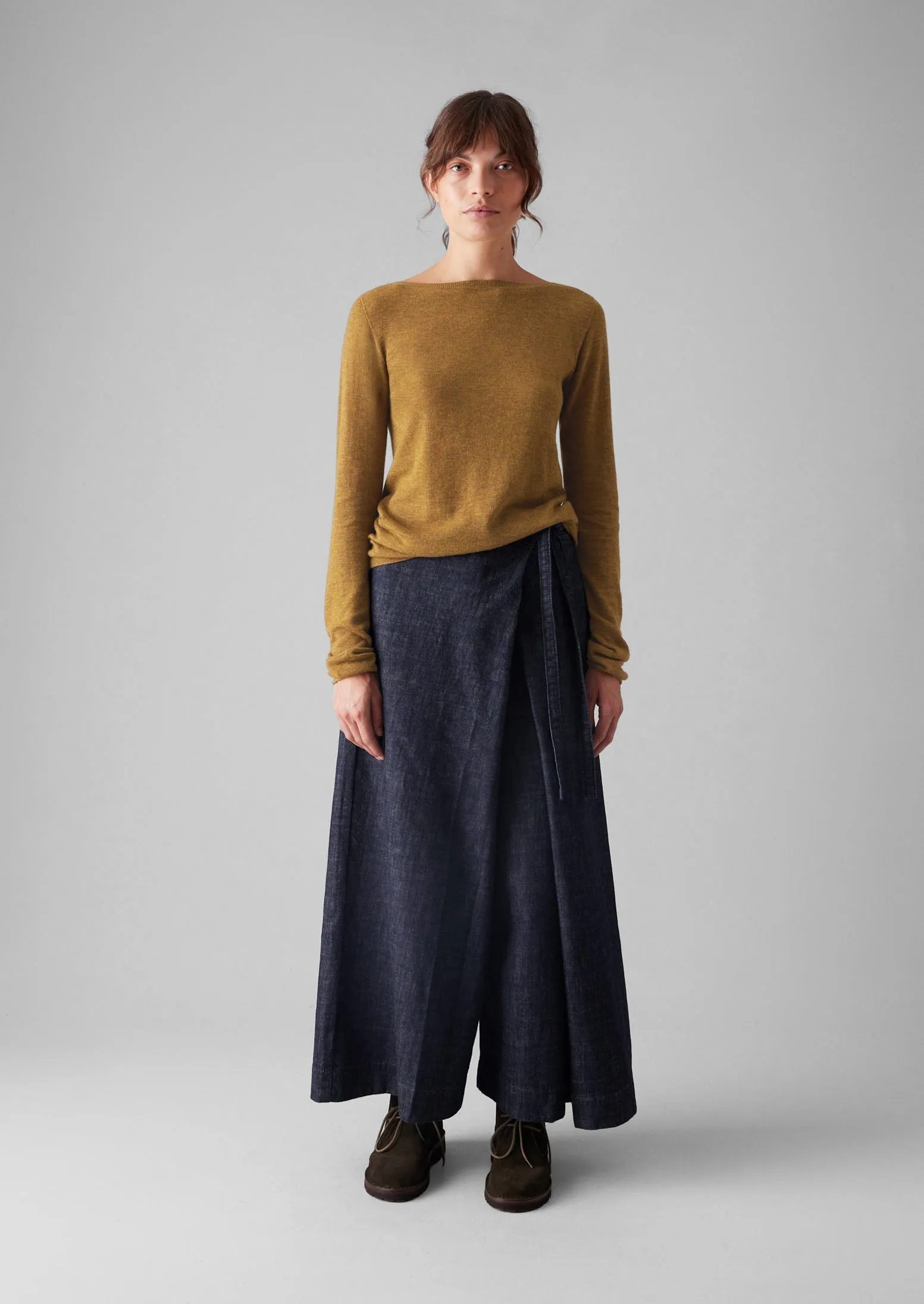 Pleated Wrap Denim Culottes | Indigo