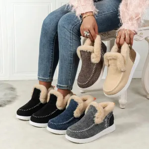 Plus Size Fleece-lined Thicker Raw Edge Warm Flat Bottom Plush Winter boot Shoes for women