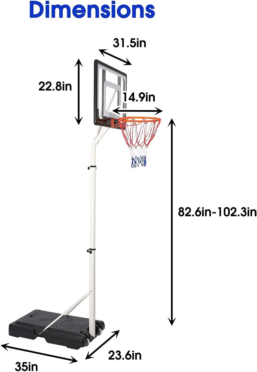 Portable Basketball Hoop Backboard System Stand Outdoor Sports Equipment Height Adjustable 6.8Ft-8.5Ft with Wheels