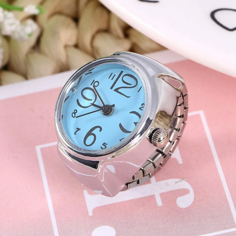 Ring Watch 8 Color Fashionable Women'S Men'S Quartz Analog round Ring Love Watch Unique Shape, Convenient to Wear, Suitable for Different Occasions(Blue)