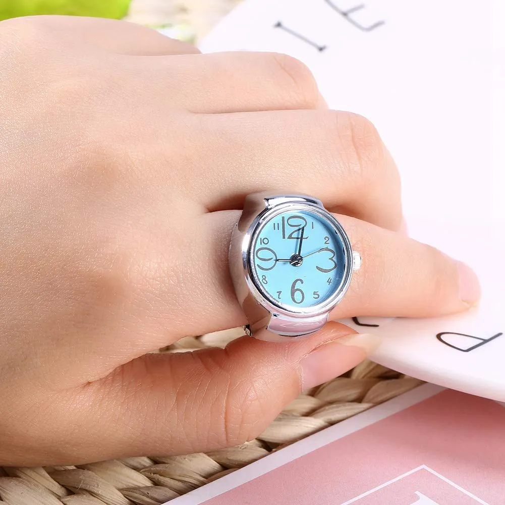 Ring Watch 8 Color Fashionable Women'S Men'S Quartz Analog round Ring Love Watch Unique Shape, Convenient to Wear, Suitable for Different Occasions(Blue)