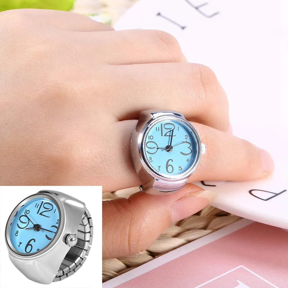 Ring Watch 8 Color Fashionable Women'S Men'S Quartz Analog round Ring Love Watch Unique Shape, Convenient to Wear, Suitable for Different Occasions(Blue)