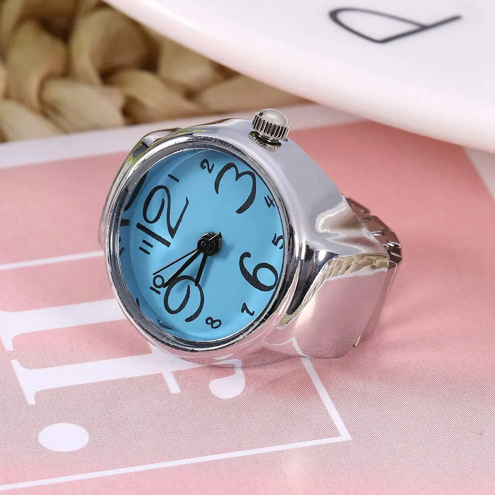 Ring Watch 8 Color Fashionable Women'S Men'S Quartz Analog round Ring Love Watch Unique Shape, Convenient to Wear, Suitable for Different Occasions(Blue)