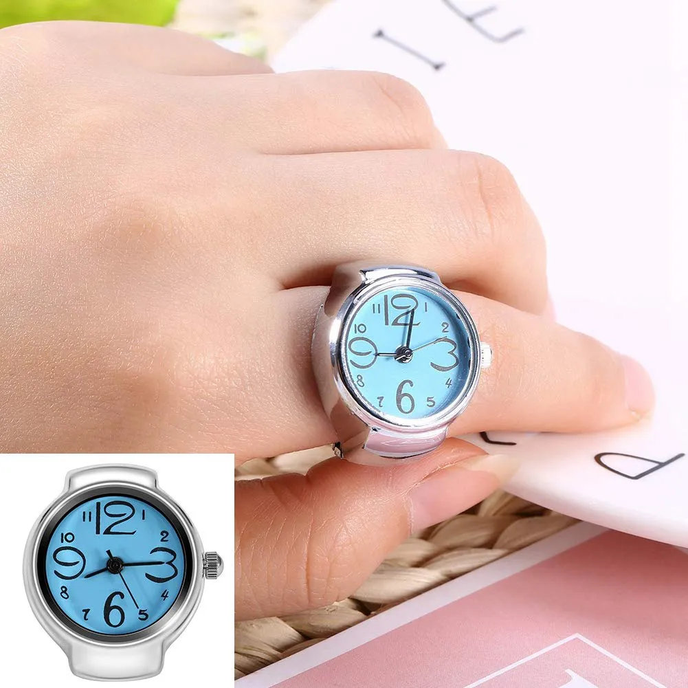 Ring Watch 8 Color Fashionable Women'S Men'S Quartz Analog round Ring Love Watch Unique Shape, Convenient to Wear, Suitable for Different Occasions(Blue)