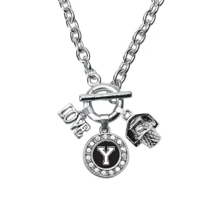 Silver Basketball Hoop - Sports Initial Y Circle Charm Toggle Necklace