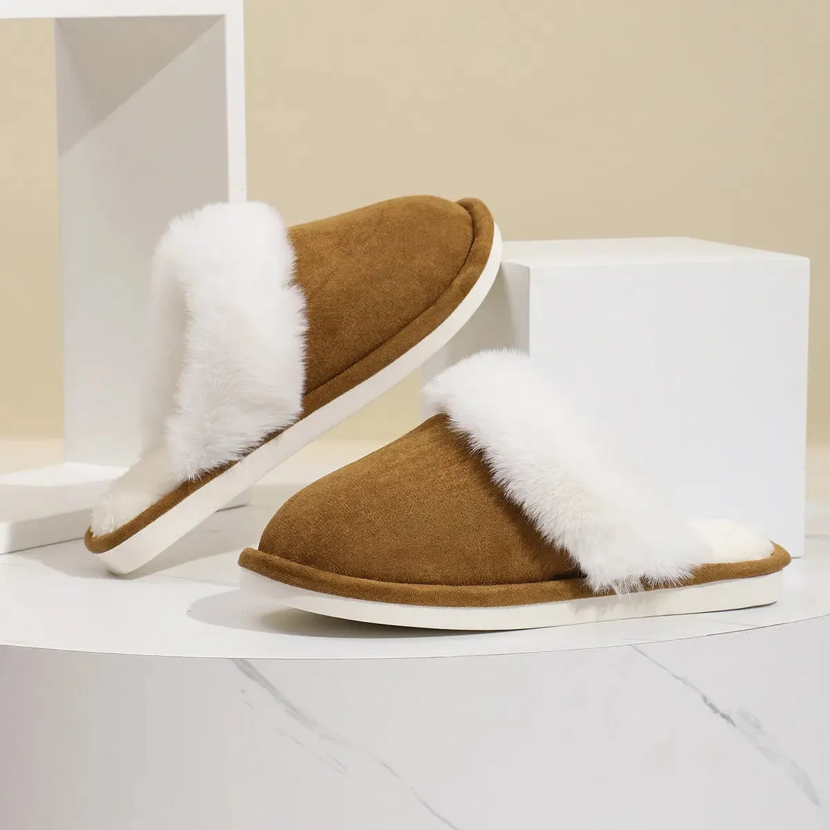 soft fuzzy Winter slippers Winter Warm Plush Slippers Home Indoor Non-slip Bedroom Floor Soft Fuzzy Slipper For Couple Fashion Solid House Shoes