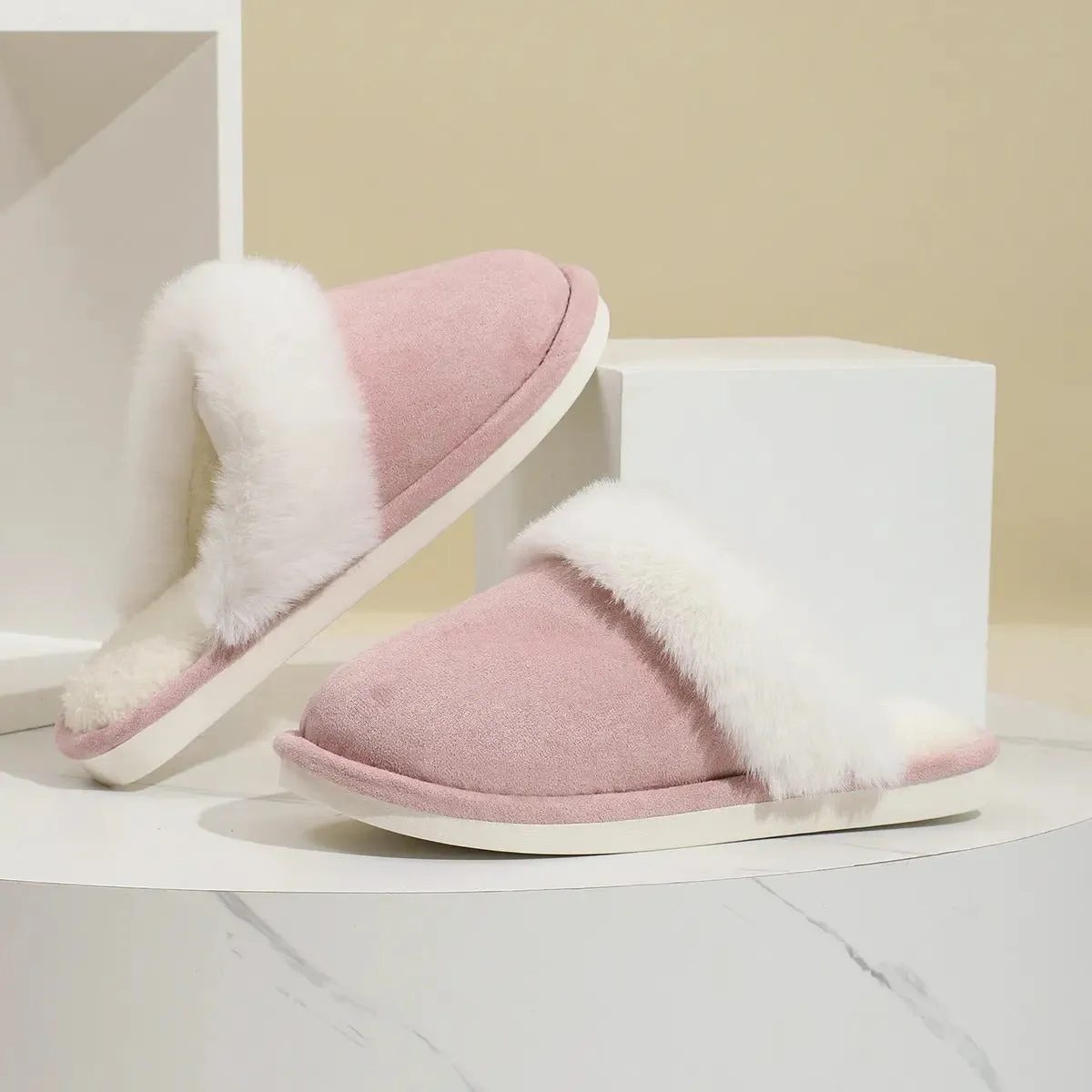 soft fuzzy Winter slippers Winter Warm Plush Slippers Home Indoor Non-slip Bedroom Floor Soft Fuzzy Slipper For Couple Fashion Solid House Shoes