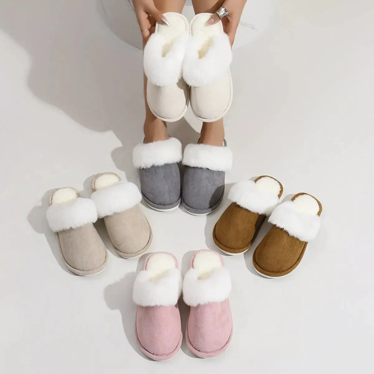 soft fuzzy Winter slippers Winter Warm Plush Slippers Home Indoor Non-slip Bedroom Floor Soft Fuzzy Slipper For Couple Fashion Solid House Shoes