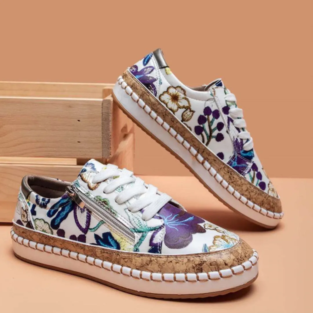 Sophie Sneakers | Stijlvolle bloemenprint veterschoenen voor dames