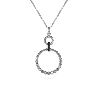 Sterling Silver Black Spinel (.11 CTW) Bujukan Double Circle Necklace, 17.5"