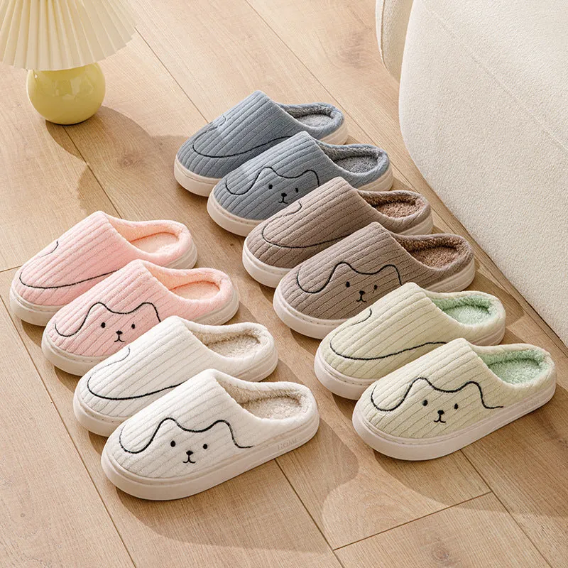 Striped Cat Slippers Indoor Couple Non-slip Floor Bedroom Slipper Winter Warm Plush House Shoes Women Men