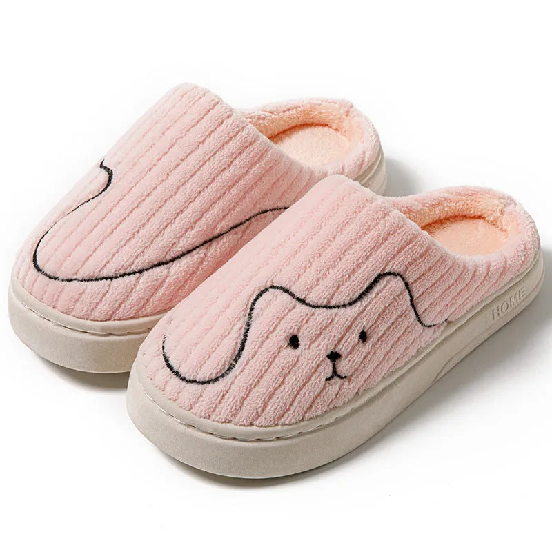 Striped Cat Slippers Indoor Couple Non-slip Floor Bedroom Slipper Winter Warm Plush House Shoes Women Men