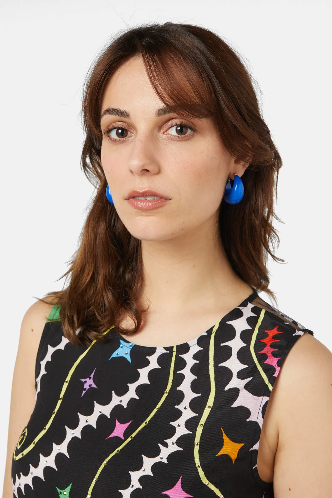 Tropic Check Blue Hoop Earrings