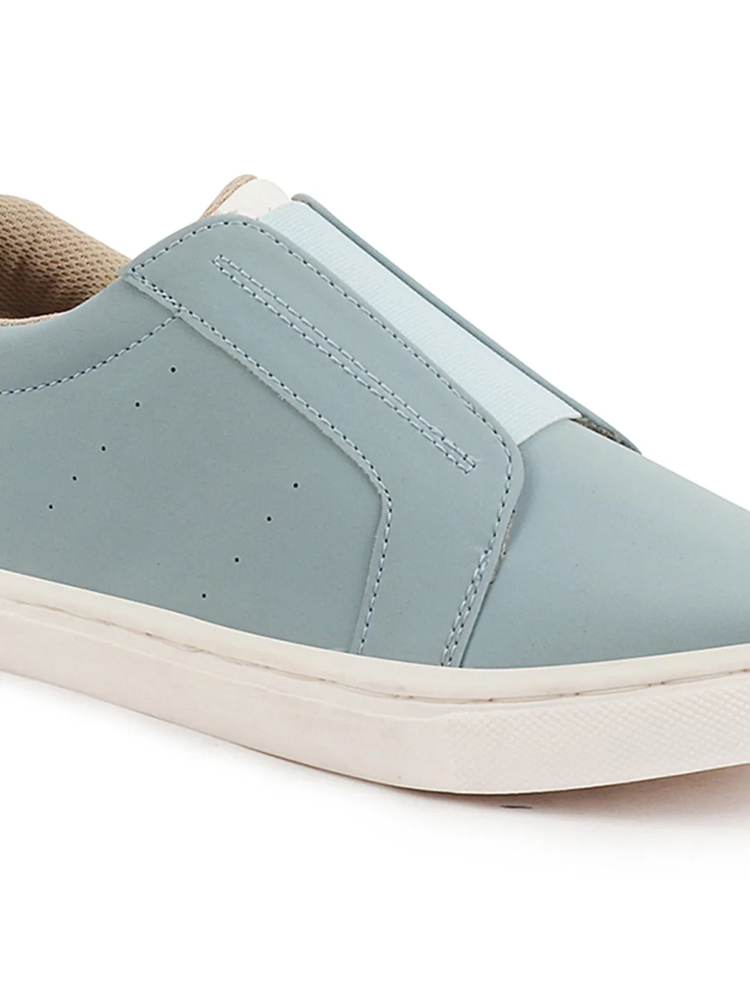 Women Sky Blue Elastic Closure Stitched Comfort Slip On Sneaker Shoes